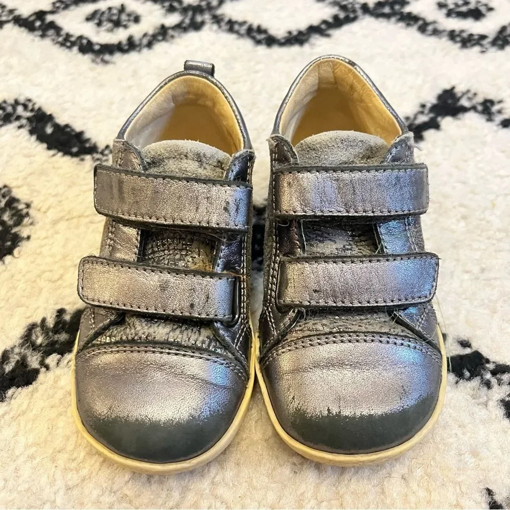 Falcotto Metallic Steel Leather Velcro Sneakers Size 21 EU 5.5 US